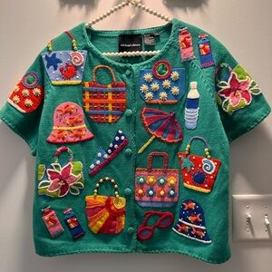 Michael Simon Size L  Short sleeve embroidered sweater